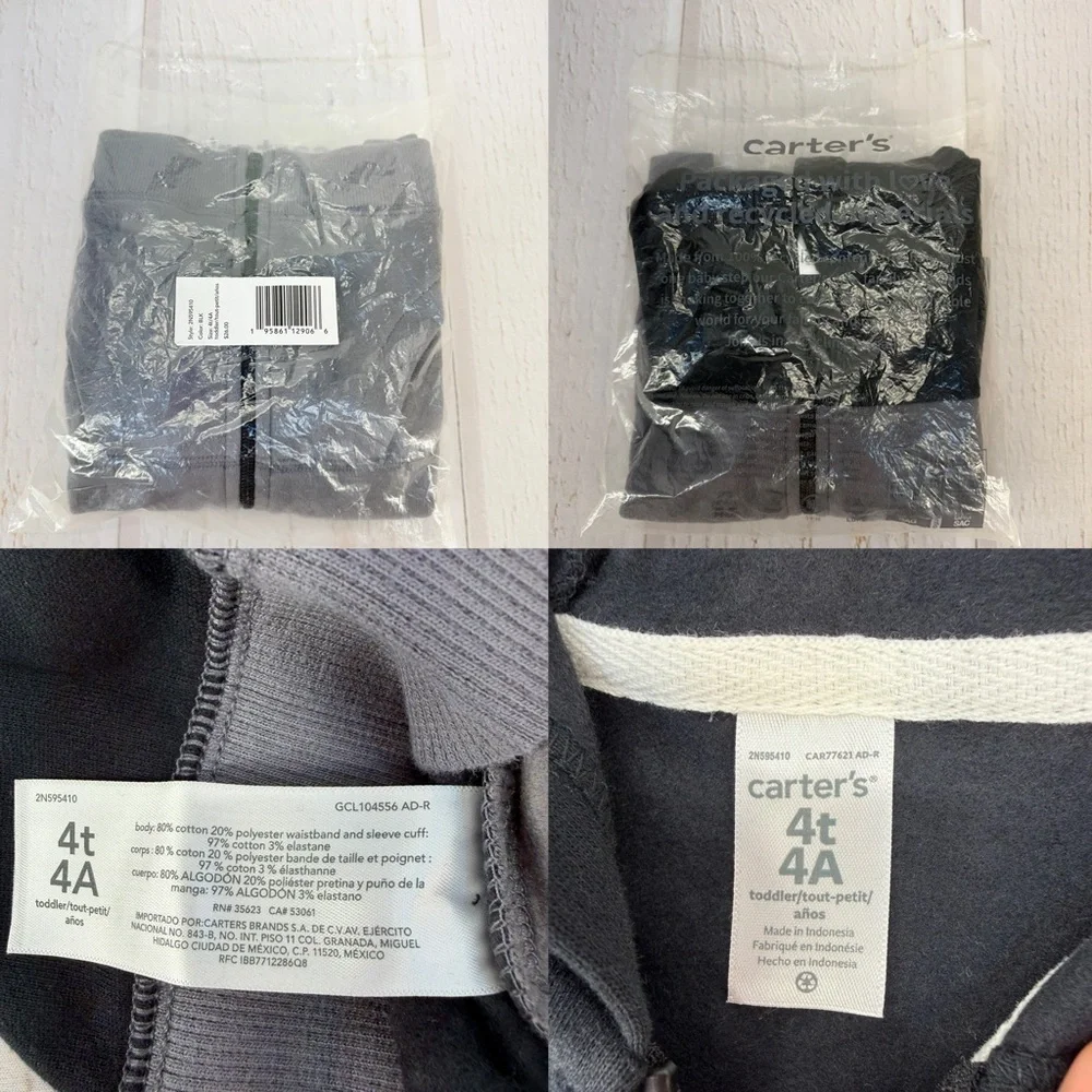 🧥 Carter’s Toddler Boys Zip-Up Hoodie – Black & Gray‎